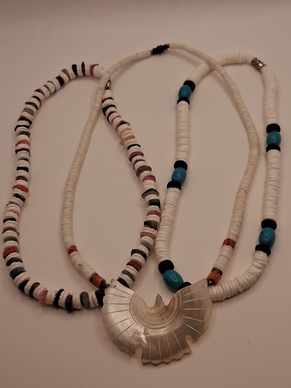 Lot Of 3 Heishi Bead Puka Shell Mother Of Pearl Native Boho Surfer Necklaces